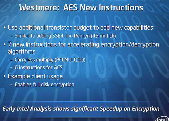 Intel Westmere - AES-NI (Source: pcsstats.com)
